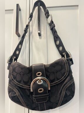 COACH Soho Signature Buckle Shoulder Bag Black Canvas Leather Y2K Women's 6171